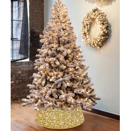 MODFUNS Gold Christmas Tree Collar Sparkling Xmas Tree Base 24 Inch Sequined Velvet Tree Skirt Christmas Decorations Bling Xmas Tree Ring Rustic Shiny Sequins Tree Basket for Christmas Home Party