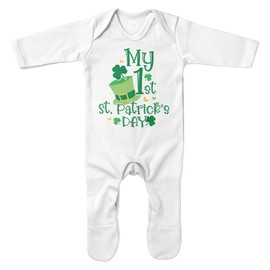 Purple Print House My 1st St Patricks Day Romper Suit St Paddys Day Irish Shamrock Babies Boy Girl Leprechaun Ireland, 3-6 Months, White