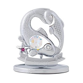 Mascot Chrome Plated Zodiac Pisces on Stand with Mascot Crystal - Tabletop Ornament Gift, Home Décor, Desk Decoration and Romantic gifts for her birthday, Mother's day or Housewarming Gift
