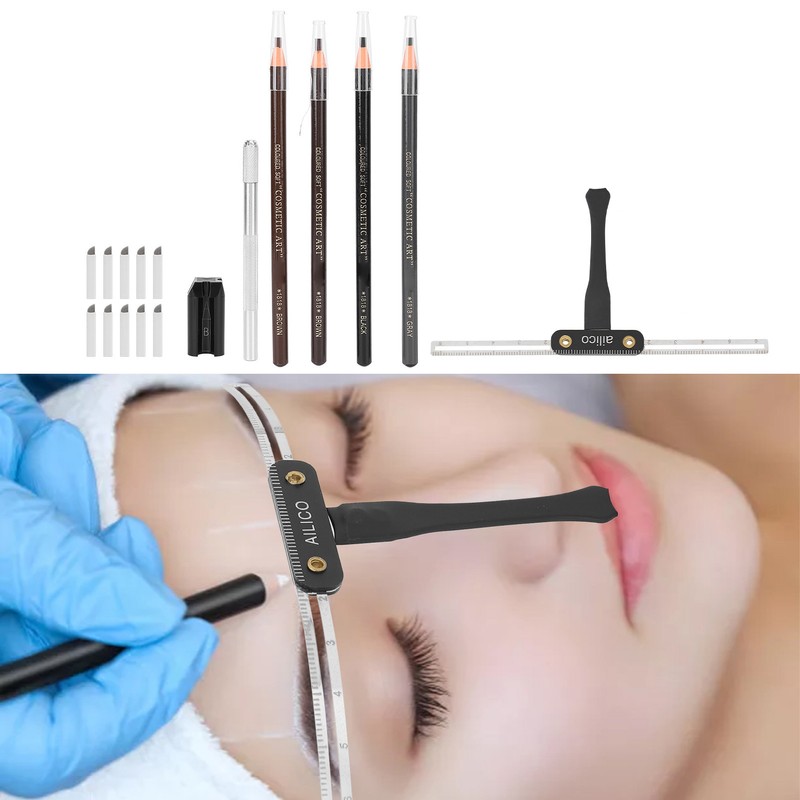 Microblading Practice Kit Eyebrow Pencil Sharpener Eyebrow Positioning Ruler Microblading