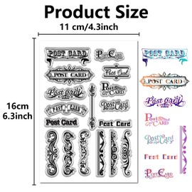 CRASPIRE Postcard Clear Rubber Stamps Words Transparent Silicone Seal Vintage Clears Stamp for Cards Making Retro Outline Sealing DIY Scrapbooking Diary Photo Album Decor Reusable Crafting Supplies