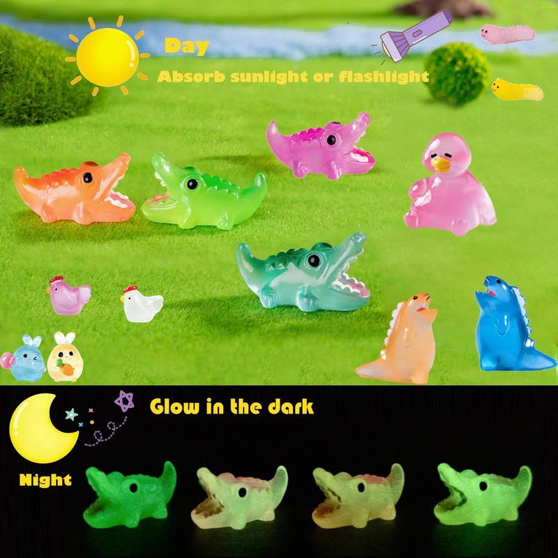 U-Zimikee 130 Pcs Glow-in-The-Dark Mini Resin Animals 25 Styles Tiny