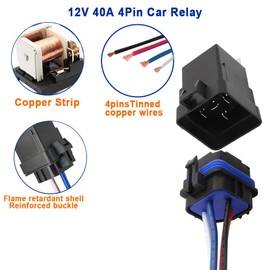 AIMCOCO 4Pin 12V 40/30 Amp Waterproof Car Relay Switch Harness Set 12V DC 4Pin SPDT Automotive Relays 14 AWG Hot Wires