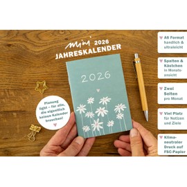 Eine der Guten Appointment Calendar A6 - Calendar 2026, Mini Monthly Planner & Notebook, Small Softcover Pocket Calendar Appointment Planner, Mint, Climate Neutral, FSC Paper