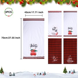 Hileyu 4 Pieces Christmas Tea Towels,45 x 70cm Microfibre Tea Towels,Super Absorbent Kitchen Towels,Merry Christmas Buffalo Plaid Tea Towels and Bar Towels