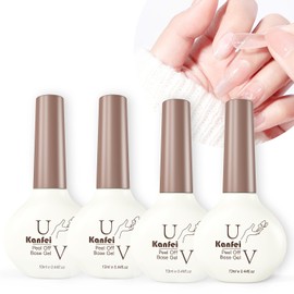 kanfei Peel Off Base Gel, 0.5 fl oz (13 ml) x 4, Removable Base Gel, UV/LED Compatible, Beginners & Professionals, Easy Off, Long Lasting (2 Weeks or More)