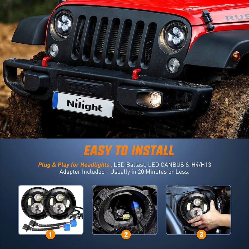 Nilight 2PCS 7 Inch Round Cree Headlight High Low Beam