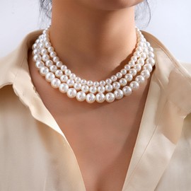 Pearl Necklace for Women 1920s Layered Pearl Choker Necklace Multilayer Faux Pearl Necklace for Prom Party Jewelry Gifts