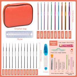 60 Pcs Crochet Hook Set, Crochet Needles Set with Storage Case, Ergonomic Crochet Kit with Hand Sewing Needles, Beginner Crochet Kit for Arthritic Hands and Craft Art