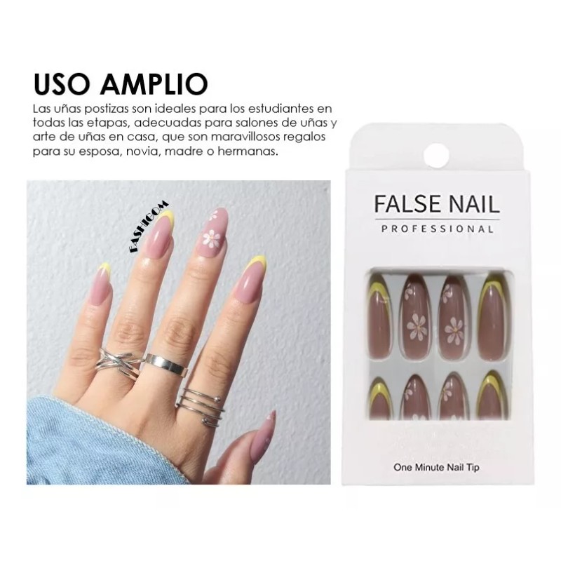 Quanna Uñas Manicuras Postizas Decorada Desnudo Margarita Primavera