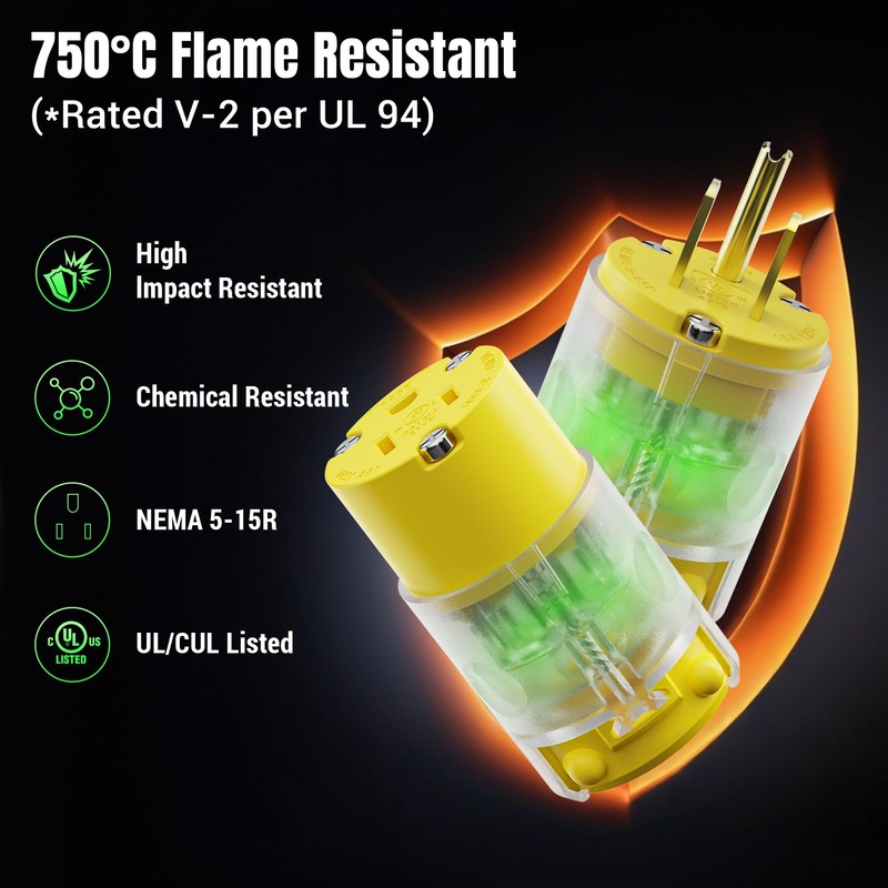 Yomiuwo Lighted Eectrical Connectors Plug and Connector Set, Straight Blade