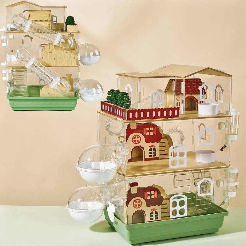17 in 1 Clear Acrylic Hamster Cage with All Accessories,13.5''L*