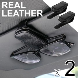 Unbranded 2pc Real Leather Car Sun Visor Glasses Sunglasses Card Storage Holder Clips Case