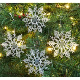 Christmas Concepts® Pack of 12-10cm Glitter Snowflake Hanging Decorations - Christmas Decorations (Clear)