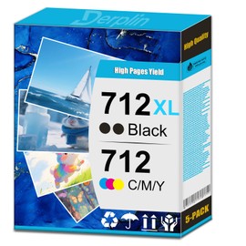 5 Pack 712XL 712 XL 712 Ink Cartridge Use for DesignJet T210 T230 T630 T650 Studio Plotter Printers (Black: 80ml, C/M/Y: 29ml)