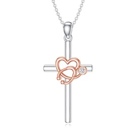 AOBOCO Medical Heart Shape Cross Stethoscope Necklace 925 Sterling Silver Jewelry for Nurses Doctors Graduation Gift for Medical Students, Sterling Silver, Cubic Zirconia