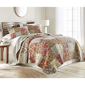 Chezmoi Collection Leslie 3-Piece Floral Patchwork Pre-Washed 100% Cotton Quilt Set, King