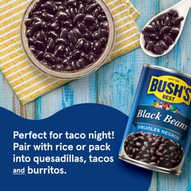 BUSH'S BEST 15 oz Canned Black Beans, Source of Plant Based Protein and Fiber, Low Fat, Gluten Free, (Pack of 12)