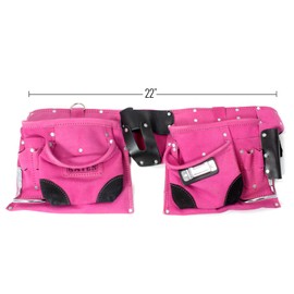 9 Pocket Tool Belt Heavy Duty Suede Leather Fits Hammer And Nails - Pink