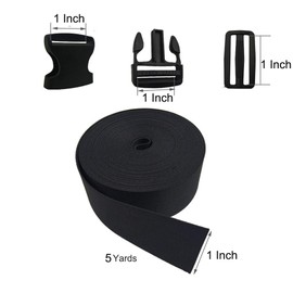 5 PCS 1 Inch Flat Side Release Buckles and Tri-Glide Slides with 1 Roll 1" 5 Yards Nylon Webbing Straps - Plastic Buckles Kit for DIY Making Luggage Straps, Pet Collar, Backpack Repairing