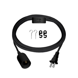 YSSOA 15ft Extension Hanging Lantern Pendant Light Cord Cable with E26 Socket, On/Off Switch, 1 Pack, Black (Bulb Not Included)