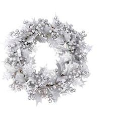 Taotenish Christmas Wreath Artificial Front Door Wreath Hanging Garland with Berries Leaves for Xmas Holiday Thanksgiving Party Decorations - Silver