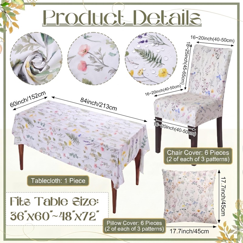 Maysing 13 Pcs Wildflower Tablecloth and Chair Covers Set with