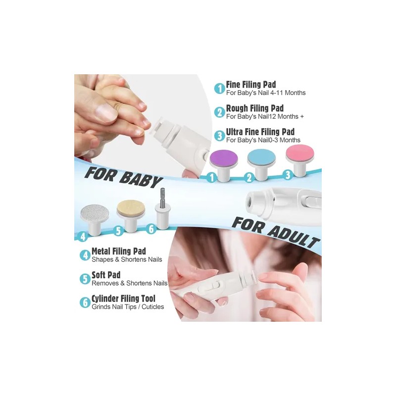 Kit Limador Uñas Cortaúñas Para Bebe Eléctrico Luz Led