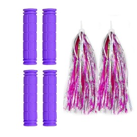 PLATT Kids Bicycle Handle Bar Grips 2 Pairs Colorful Rubber Mushroom Grips with Ribbons Streamers for Balance Bikes, Scooters, and Childrens BMX Bicycle Handlebars