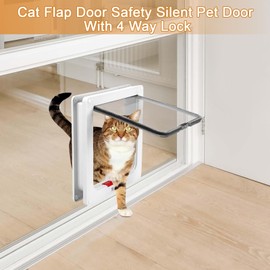 AUNHOKE X Large Cat Door,Cat Flap Door Safety Silent Pet Door with 4 Way Lock,Weatherproof & Easy Installation Cat Door for Cats & Doggie, Pet Flap for Interior Exterior Door,Window,Wall (White)