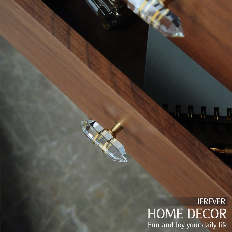 JEREVER 4 Pack Hexagonal Crystal Knobs Wire Wrapped Glass Brass