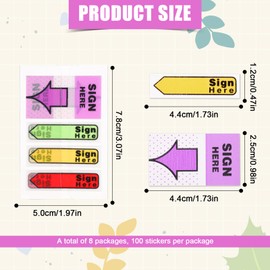 800pcs/8 Packs Sign Here Stickers, Sign Here Page Tabs Arrow Labels Stickers Adhesive Sign Here Note Book Flags Sticky Signature Tabs for Documents Notebooks Home Office School Supplies (Orange 2)