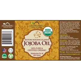 US Organic US Organic Jojoba Oil, USDA Certified Organic,100% Pure & Natural, Cold Pressed Virgin, Unrefined, Haxane Free, Sourced from Middle East directly (Large (8oz, 240ml))