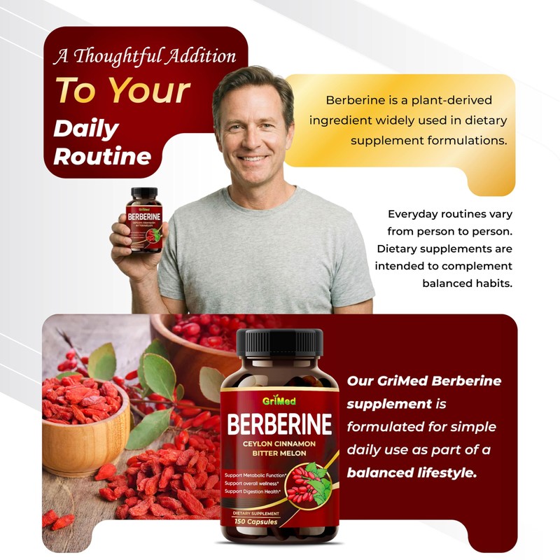 GriMed Berberine Supplement 9,500mg with Ceylon Cinnamon Bitter Melon Supports