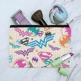 Justice League Colorful Logos Makeup Cosmetic Bag Organizer Pouch