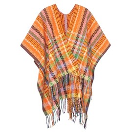 Urban CoCo Womens Vintage Knit Shawl Wraps Open Front Poncho Cape for Fall Winter(Orange,One size)
