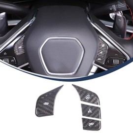 Fit for Corvette C8 2020-2024 Real Carbon Fiber Car Central Control Steering Button Sticker Protection Frame Molding Sticker Trim Interior Decal Accessories (Black)
