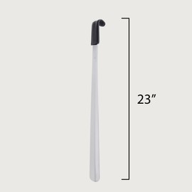 FootFitter Long Premium Stainless Steel Shoe Horn with Leather Handle Grip – Extra-Thick and Durable Metal Shoehorn (23")
