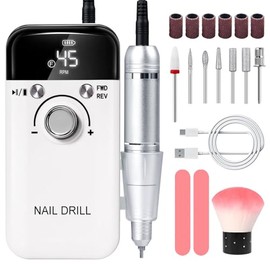YUDSKU Drill para Uñas Profesional 45000 Rpm, Mesa para Uñas, Taladro para Uñas Eléctrico, con 7 Cabezales de Pulido, 6 Bandas de Lijado y 2 Limas de 