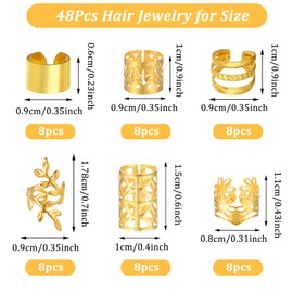 Tyqour Pack of 48 Gold Dreadlocks Jewellery, Gold Braids Jewellery, Adjustable Gold Hair Accessories for Braids, Loc Jewellery for Hair with Dreadlocks, Hair Spirals Clips, Hair Jewellery for