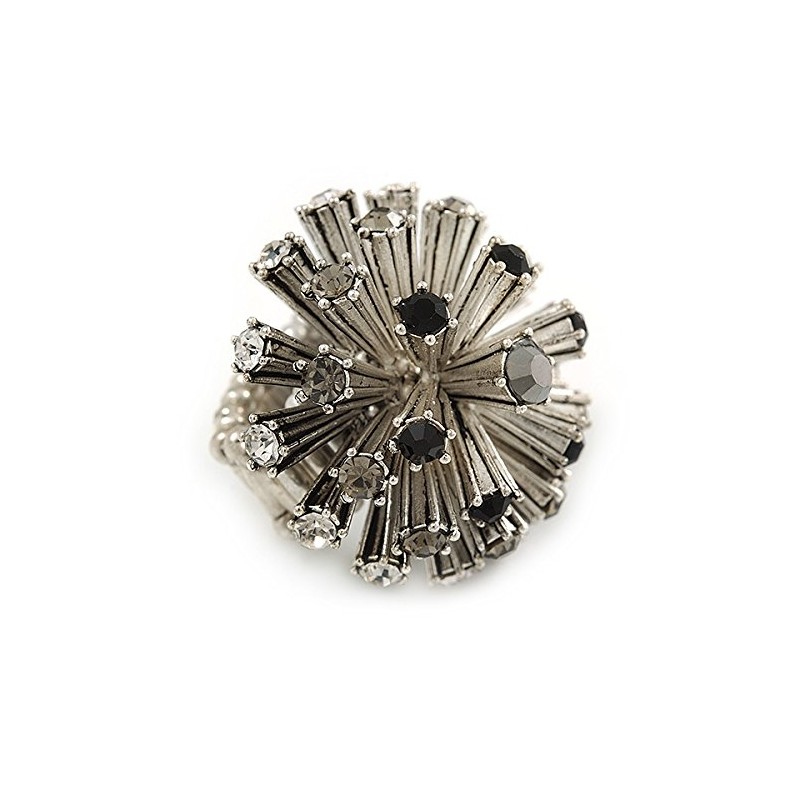 Avalaya Crystal 'Starburst' Flex Ring In Silver Tone - Size