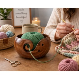 Wooden Yarn Bowl for Crocheting – Tangle-Free Knitting Organizer for Yarn, Hooks & DIY Crafts