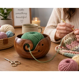 Wooden Yarn Bowl for Crocheting – Tangle-Free Knitting Organizer for Yarn, Hooks & DIY Crafts