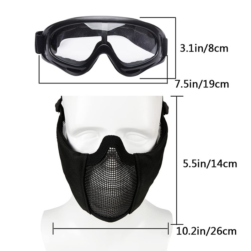 AOUTACC Airsoft Protective Gear Set, Half Face Mesh Masks with