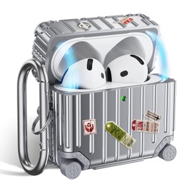 VISOOM Compatible With Airpods 4th Generation Case, Funny Suitcase Design Case for Airpods 4 pro Generation (2024), Cute Fashion Protective Hard Case for Women Men with Keychain, Silver