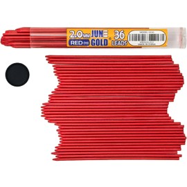 June Gold 36 Red (Strawberry #113) Colored 2.0 mm Lead Refills, Bold Thickness for Heavy Use, Break Resistant with a Convenient Dispenser