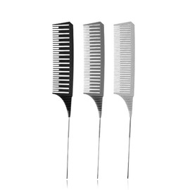 SKYPIA 3 Piece Professional Dyeing Hair Comb Set Highlight Combs for Hair Stylist Weaving Styling Brush Set with Long Stainless Steel Rat Tail Stylist Combs for Hair (Black & Grey)……