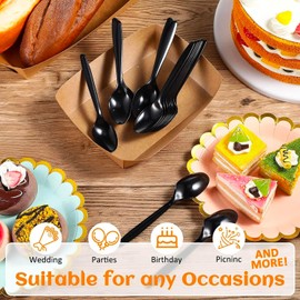 500 pack Black Spoons plastic silverware disposable cutlery set utensil plasticware kitchen compostable bbq picnic office home bulk flatware box birthday party supplies Spoon wholesale
