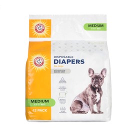 Arm & Hammer for Pets Disposable Female Dog Diapers - Adjustable, Leak Proof, Ultra Absorbent with Wetness Indicator for Urination, Dogs in Heat, Potty Training, and Incontinence, Medium, 12 Count