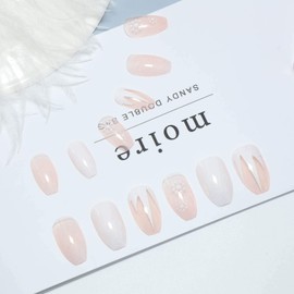 Cimenexe 24 Pieces False Nails Press on Coffin Nails Snowflake White Nail Tips French Lace Nails Pattern Medium Fingernails Full for Women and Girls